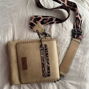 Montana West Beige Crossbody Bag with Leopard Strap
